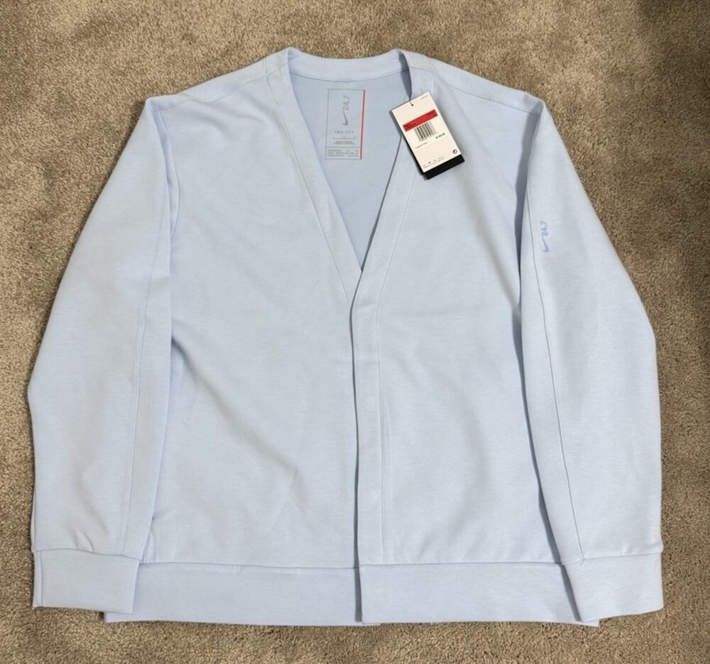 Nike 24.7 Impossibly Soft Cardigan HQ6948-441 Celestine Blue Mens Sz Large